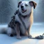 Placeholder: sad, scared dog tied up with a short leash in front of a house, winter, 8k resolution, high-quality, fine-detail, intricate, digital art, detailed matte, volumetric lighting, illustration, 3D octane render, brian froud, howard lyon, selina french,