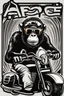 Placeholder: Ape on a scooter wearing sunglasses, logo