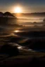 Placeholder: Dawn breaking on the new land, casting its first light and shadows, revealing the contours and beauty of the landscape.
