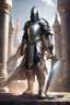 Placeholder: photorealistic holy knight paladin wearing a cape wielding a greatsword temple in the background face ravealed