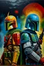 Placeholder: Abstract boba fett and slave one oil painting