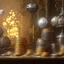 Placeholder: dynamic lighting, Intricately detailed, Splash screen art, deep color, Unreal Engine, volumetric lighting, silver coins, gold coins, silver treasure, stacked coins, indoors, altar, black table, sigil, shiny, garden, courtyard,