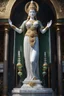 Placeholder: highly detailed marble and jade statue on a plint of the goddess of love. big bosom, caucasian. . full body shot, invisible gloves, , volumetric fog, Hyperrealism, breathtaking, ultra realistic, unreal engine, ultra detailed, cyber background, Hyperrealism, cinematic lighting, highly detailed, breathtaking, stunning temple environment