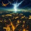 Placeholder: Celestial dragon with wings spread above a breathtaking cityscape by the lake in a thunderstorm, an amazing starry night with stunning reflection, full Moon, stars, milky way, highly detailed,triadic colors cinematic light 16k resolution