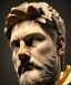 Placeholder: Ultra Realistic image, roman sculpture, marble deluxe material, Lionel Messi, gold Laurel leaves crown model, miguel angel style, chisel style, emperador, waist up portrait, cinematic lighting, God light, god rays, 4k resolution, smooth details, ornate details, soft lighting, unreal engine 5, soft cyan background.