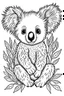 Placeholder: cute coloring page, sketch style, cute baby koala in the jungle, cute cartoon, white and black, withe background, no shadows, outline.