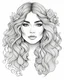 Placeholder: outline art for a gorgeous and sweet lady face, boho waves, coloring page, white background, sketch style, only use outline, clean line art, white background, no shadows and clear and well outlined