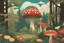Placeholder: Summer: Abundance of Freshness. (Retro Art Nouveau-influenced concert posters) more kitchen elements around. gorgeous forest in the background. surrounded by an art deco mushroom border.