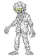 Placeholder: outline art for zombie oloring page, Japanese manga style, cartoon style, cute face, white background sketch style, full body is a must, only use outline, clean line art, no shadow, bold outline