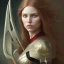 Placeholder: Portrait of serious female ranger, D&D, green eyes, face, long red hair, fantasy, intricate, elegant, highly detailed, digital painting, artstation, concept art, smooth, sharp focus, illustration, art by artgerm and greg rutkowski and alphonse mucha