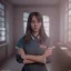 Placeholder: Study girl in university by the room,movie, real photo realistic, unreal engine, cinematic lighting --ar 1:1 creative