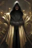 Placeholder: A mysterious gentleman in a black hooded cloak gazing at the viewer in wonder, masterpiece, dystopian, sci-fi, extremely detailed, digital painting, sculpted in zbrush, artstation, concept art, smooth, sharp focus, illustration, chiaroscuro lighting, golden ratio, incredible art by Artgerm and Vincent di Fate