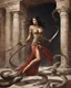 Placeholder: snakes [greek goddess] Trapped in a forgotten temple, a woman warrior with her scimitar fights against two immense serpents . Their muscles straining against the relentless grip. Their struggle embodies resilience and the pursuit of freedom. In the decaying ruins, they refuse to yield. Bound by an unbreakable bond