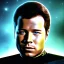 Placeholder: Portrait of Young William Shatner, Star Trek II style, Photorealism, Full Body Shot, Wearing Blue TNG Uniform, 8k, Starfield Background