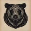 Placeholder: sideview of bear head, 70s comics style, block print with indigo ink on creamy paper texture, strong contrast