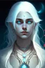 Placeholder: hauntingly beautiful character for dnd, young woman with white hair and blue eyes, angel, with moon necklace