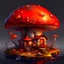 Placeholder: Wonderful spotless mushroom house in space. Floating Island in space. Black, crimson and tangerine colored fine detail oil painting photo realistic hyper detailed perfect composition trending on artstation.