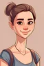 Placeholder: A girl thats called chloe smeets and has a casual classy style with a crop top she is from belgium and has brown hair, short hair in a bun she has no piercings, but a long big nose with a nose dump, big with long lashes eyes. Round chin and smilling with braces smaller eyebrows with blue eyes. Small lips. She always has a tote bag and uggs