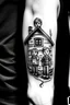 Placeholder: A simple black and white tattoo of three sons, aged 12, 8 & 5 in a house