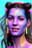 Placeholder: Ultra Realistic image, Rosalía artist, smile portrait, waist up portrait, long black eye line, sweet face, gold pink and blue geisha style, spray glow make up, led lights, neon, led piercing nose, led ornament, fog, oversized bubble latex coat, vibrant color, highly detailed, art stations, concept art, smooth, unreal engine 5, god rays, ray tracing, RTX, lumen lighting, ultra detail, volumetric lighting, 3d, finely drawn, high definition, high resolution.