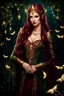 Placeholder: Burgundy hair, dark hair,dark red , rapunzel hair,very long hair,dark fairy princess,elven crown,night,dragonflies,beautiful,ong ashes,golden armor ,sparkle,night blooming,ivy,dark green,lilly of valley,golden elven crown,elven warrior,dark gold armor,extremely long hair