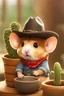 Placeholder: a cute, cuddly, fluffy hamster wearing a bandana and a cowboy hat sitting in a wooden tea-cup and holding a cactus in a pot