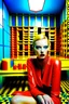 Placeholder: Female model, glasgow interior, editorial fashion, strong colours geometric shapes by miles aldridge