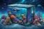 Placeholder: hyperrealistic, 4k, box for storing things with beautiful drawings a lot of colours, very detailed, subnautica, sea plants, seal leviathan, planets space, galaxies,