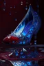 Placeholder: dark fantasy, intricate cover, a whimsical fairytale, translucent shoe made of blue glass with drops of crimson blood underneath