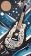 Placeholder: Create a dynamic snowboard pattern with a guitar theme, utilizing a maximum of 6 colors. Feature a stylized guitar fretboard running down the board in rich browns and blacks, complemented by rhythmic snowflakes in cool blues or silvers. Integrate a guitarist silhouette shredding down a mountain slope, using gradients for strumming motion. Keep the palette vibrant and harmonious, capturing the energy of music and snowboarding.