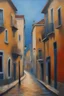 Placeholder: 2000's street in Oporto city" Impasto. Oil paint on canvas