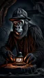 Placeholder: A man with oil lamp in a Coal mine.