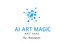 Placeholder: A minimalist and professional logo design for a 3D motion graphics studio. The icon features an abstract, geometric shape formed by flowing nodes and interconnected lines, symbolizing complex particle flow and procedural animation. Sleek, modern, and clean aesthetic. High contrast, vector style, white background, solid vibrant blue and deep charcoal grey color palette. Flat design, scalable, professional typography space underneath.add text "AI ART MAGIC By: Babakan" with pretty style.