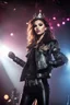 Placeholder: Photography HD realistic, full lights, music concert,Super model Beautiful girl as Queen Rocker jacket gothic art is standing on stage singing song,stage on disco lighting,lights everywhere.