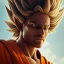 Placeholder: Son-goku close up, face, extreme details, glowing hair, realistic, unreal engine, 4k