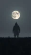 Placeholder: A field of random people at the end of the picture gray background an giant dark shadow of hooded human figure standing in under blurry moon cinematic, 8k