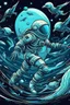 Placeholder: astronaut in space with flying blue alien birds runing after him