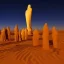 Placeholder: Many parabolas standing in line in front of an ancient statue in Sahara at night by Chris moss