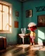 Placeholder: Room scene with simple hair monster playing, Wes Anderson style, realistic photo, sweet, concept art, smooth, unreal engine 5, god lights, ray tracing, RTX, lumen lighting, ultra detail, volumetric lighting, 3d.