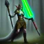 Placeholder: Warhammer style art, Elf princess with giant axe and light saber