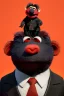 Placeholder: Waist up muppet Portrait, Kim Jong-un as muppet doll, black suit, photo studio, red background, unreal engine 5, concept art, art station, god lights, ray tracing, RTX, lumen lighting, ultra detail, volumetric lighting, 3d.