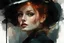 Placeholder: athletic petite pale russian redhead woman 30yo, long eye lashes, eye shadow, eye liner, by a 50s diner smiling :: dark mysterious esoteric atmosphere :: digital matt painting with rough paint strokes by Jeremy Mann + Carne Griffiths + Leonid Afremov, black canvas, dramatic shading, detailed face