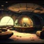 Placeholder: epic, anime style, high detail, no people, nobody, a fortified Luxurious lounge bar in underground post-atomic shelter