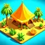 Placeholder: create a orange fruit into cartoonist hut style model isometric top view for mobile game bright colors render game style desert style
