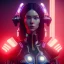 Placeholder: Russian, Cyber Woman, red hair, samurai, cyberpunk, neon, highly detailed, art stations, concept art, smooth, unreal engine 5, god rays, ray tracing, RTX, lumen lighting, ultra detail, volumetric lighting, 3d, finely drawn, high definition, high resolution, gradient background