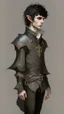 Placeholder: boy elf,he has curly, black hair and sharp cheekbones. His eyes are black. He wears fantasy medieval clothes. he is lean and tall, with pale skin, full body with boots, side view full body side profile