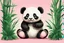 Placeholder: Adorable cartoon baby panda with soft, fluffy white and black fur, Sitting in a relaxed pose with its legs curled up, displaying big round eyes and a tiny nose, surrounded by lush green bamboo stalks and subtle set against a warm, creamy pink background with gentle texture, rendered in a mix of traditional and digital media, with bold lines, vibrant colors, and playful textures, evoking a sense of innocence and wonder.