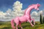 Placeholder: Big pink plastic toy horse.19th painting