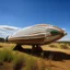 Placeholder: A white eagle shaped airship designed in Australian aboriginal art