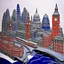 Placeholder: A single paintbrush, captured mid-motion, sweeps a refined curve from the lower left to the upper right of the composition. Within this dynamic brushstroke exists a miniature world of London, rendered as an ultra-detailed 3D bas-relief city sculpted entirely from layered paint. Inside the stroke: Iconic London landmarks, architecture, and urban rhythms are arranged into a cohesive miniature metropolis, with realistic depth, scale, and subtle relief emerging from the paint. Style: Impasto oil pai